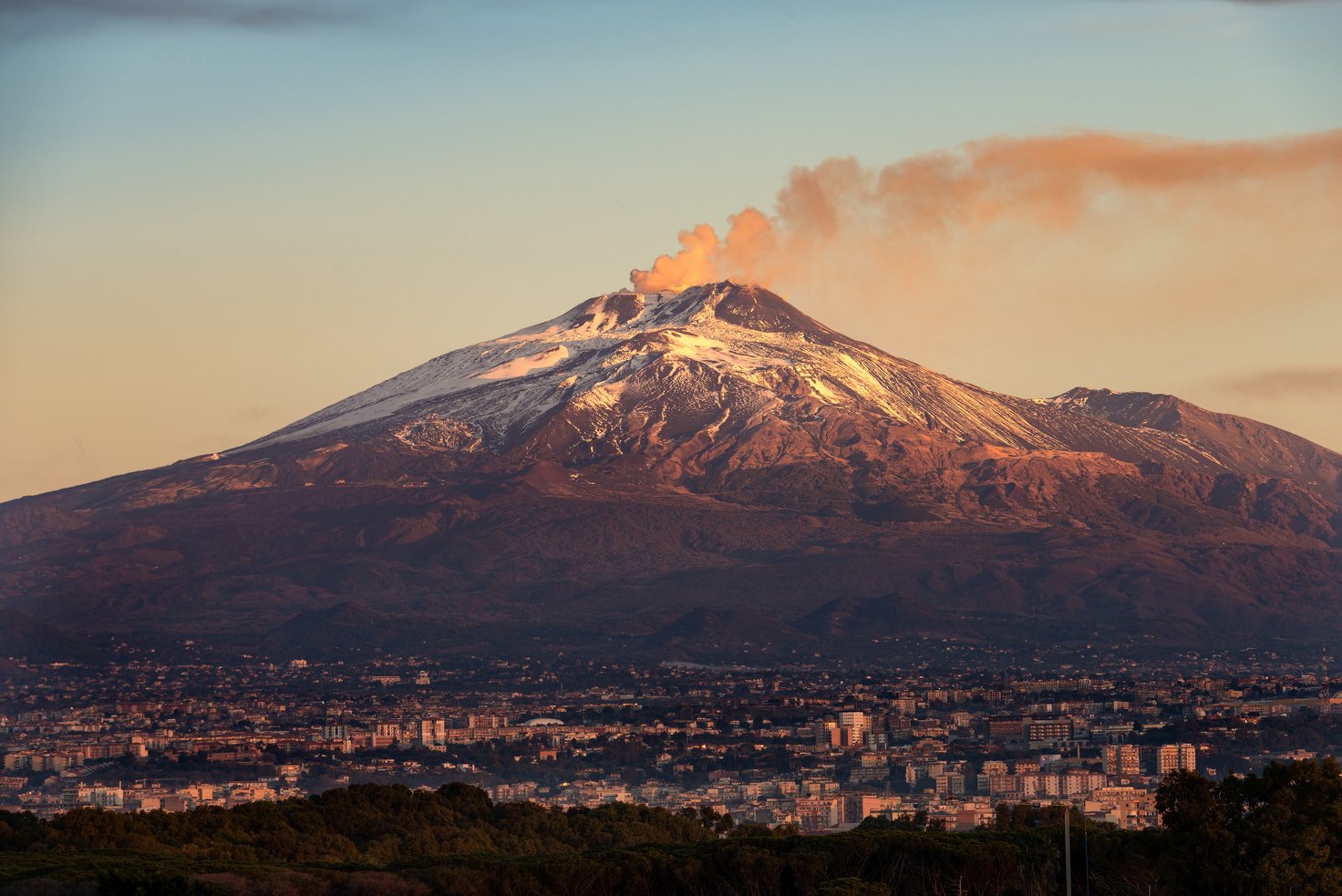 Mount Etna Volcano and Catania city - Sicily island Italy